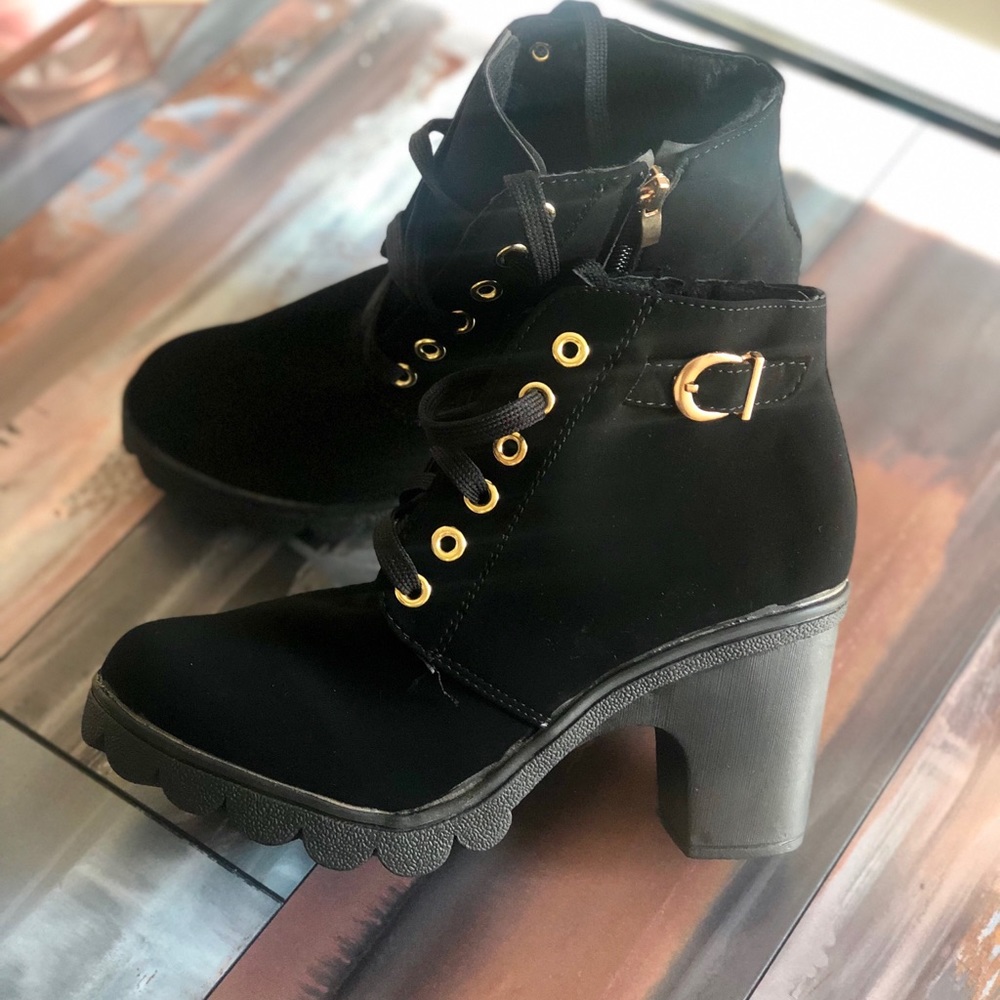 NEW Black Lace Up Ankle Boots with Zipper & Buckle